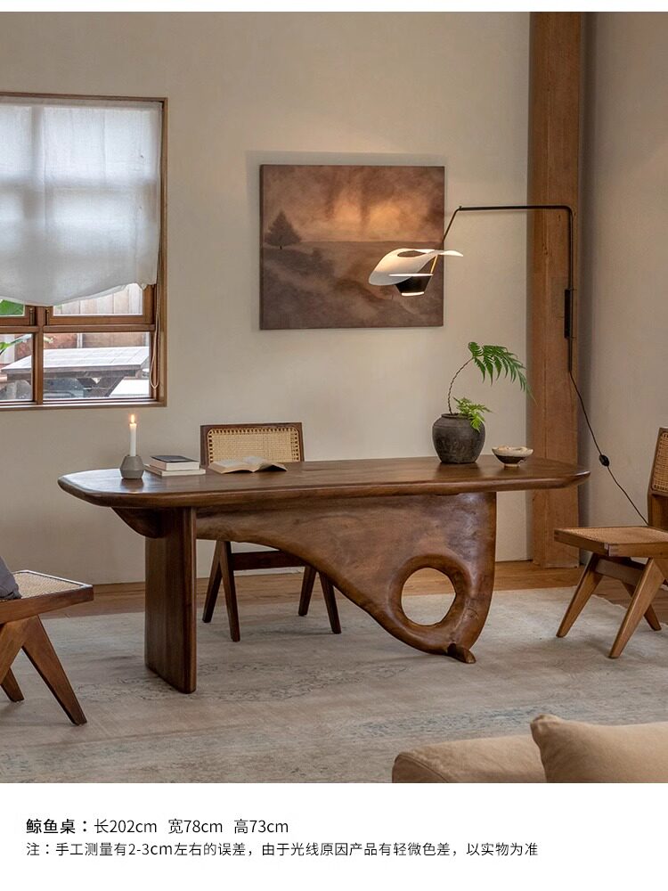 Whale Table\Vintage Wabi-Sabi Style Full Solid Wood Dining Table Designer Creative Homestay Tea Table Workbench Desk