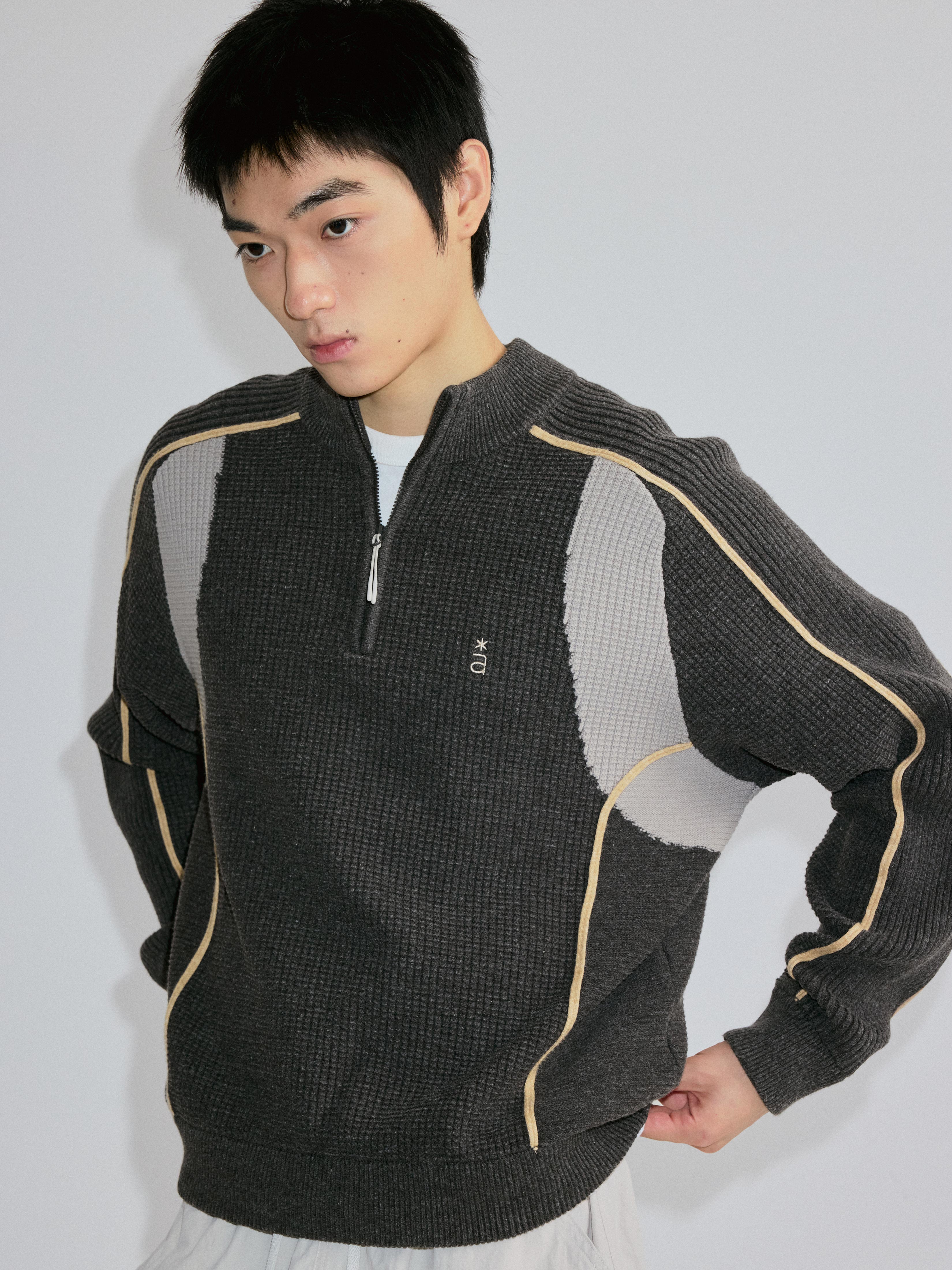 RoaringWild A Arch Roaring Beast panelled contrasting knitwear autumn/winter couple sweater men's coat