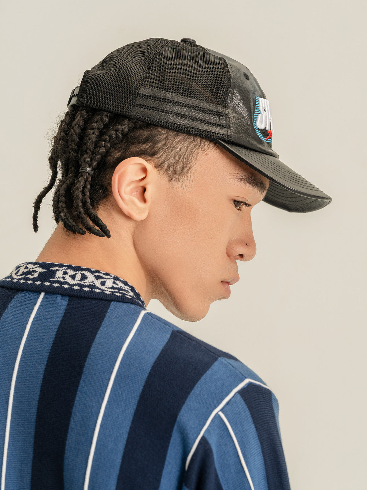 Randomevent striped knit referee POLO loose wool and cashmere blend three-dimensional stripes