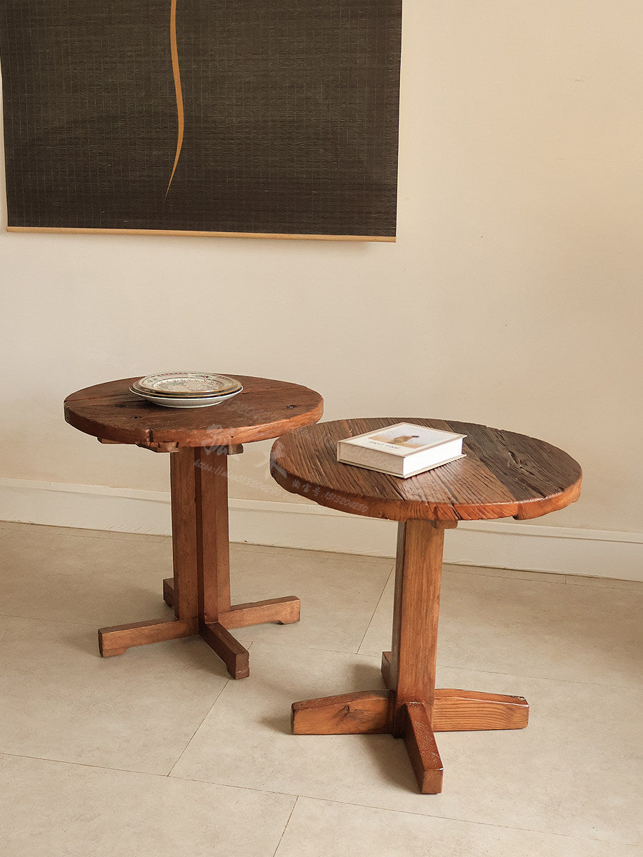 Wabi-sabi Wind Island George Single-Legged Round Coffee Table Solid Wood Master Design Dining Table Home Antique Weathered Pattern