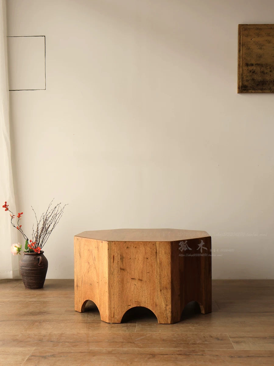 Wabi-sabi wind round table, imported solid wood living room, small apartment coffee table, creative retro Japanese side table, corner table