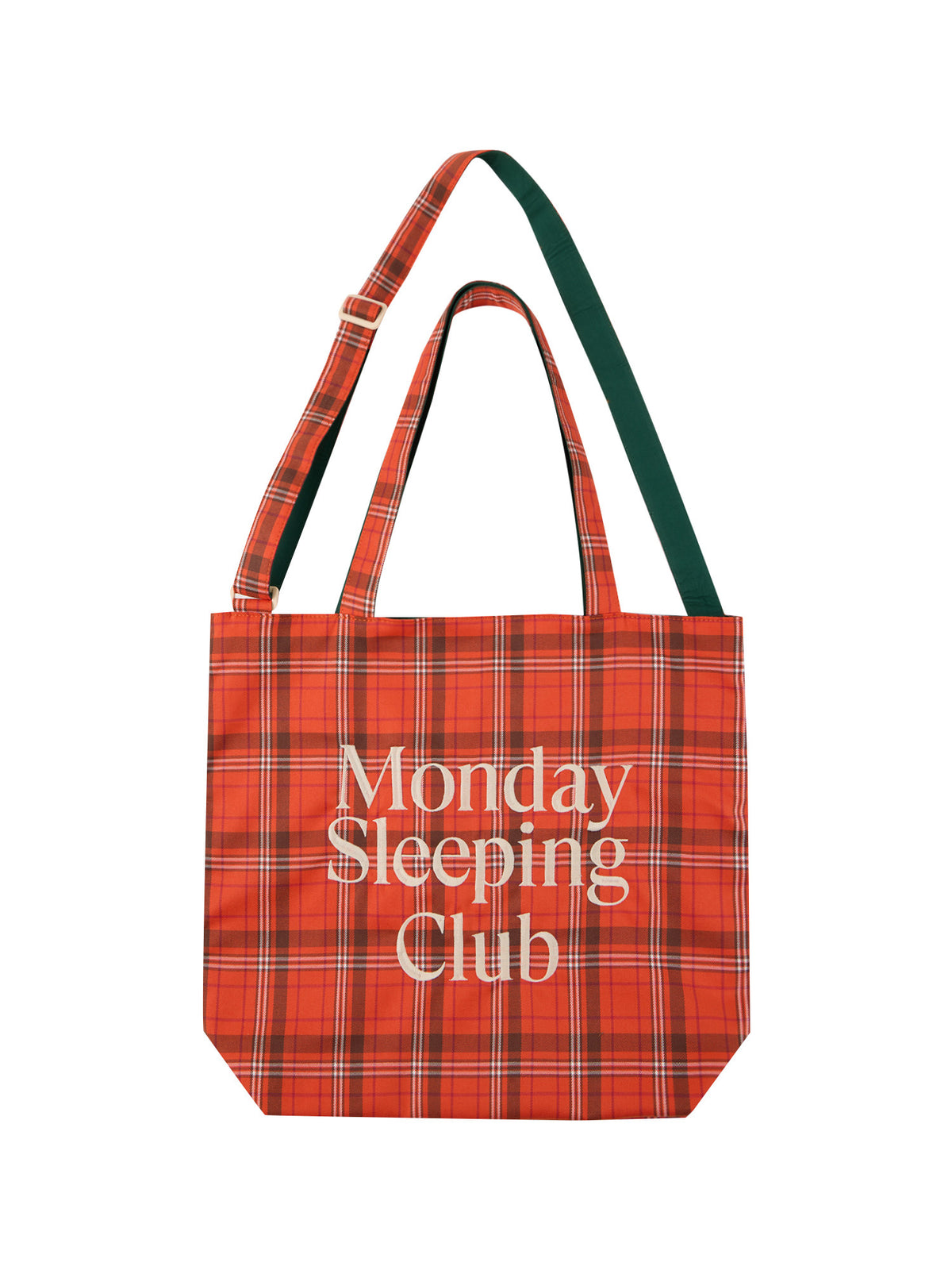 MondaySleepingClub standard font embroidered check contrast tote bag