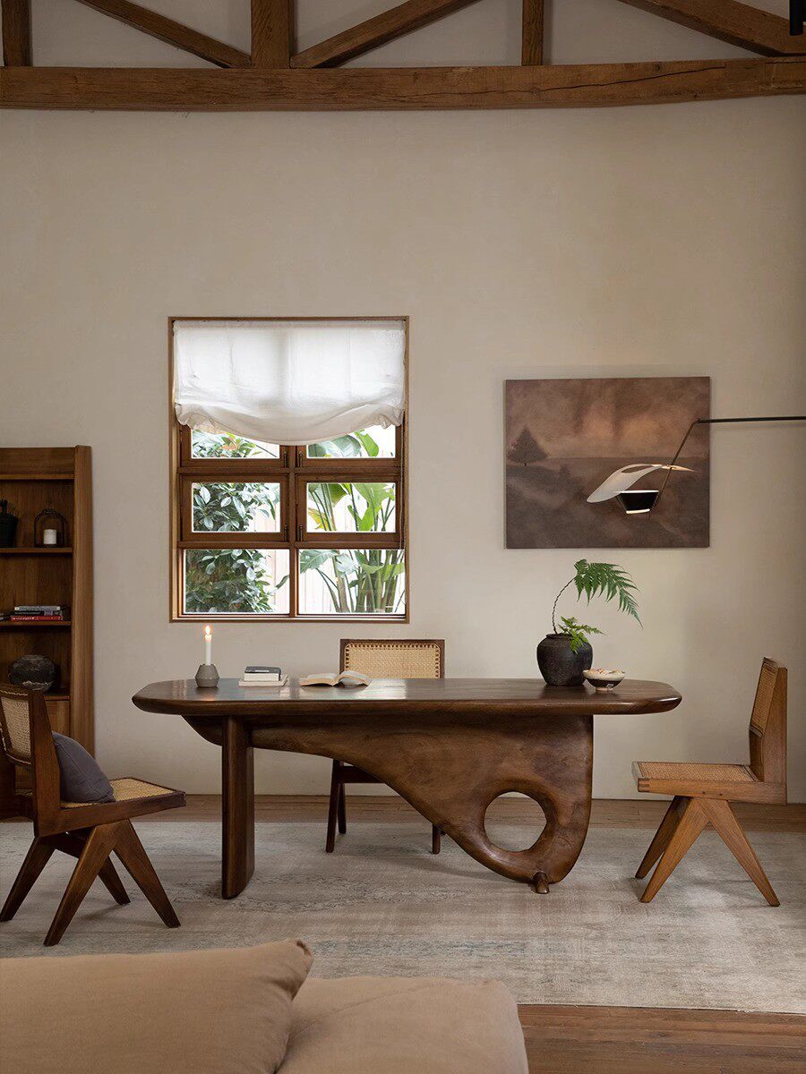 Whale Table\Vintage Wabi-Sabi Style Full Solid Wood Dining Table Designer Creative Homestay Tea Table Workbench Desk