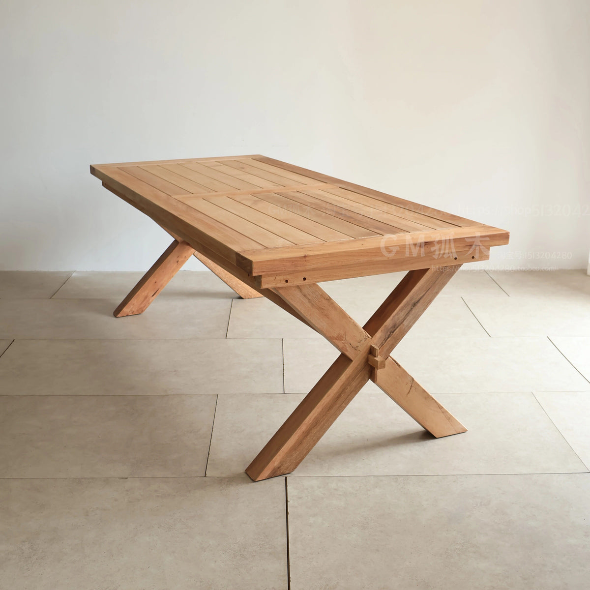 Old teak long table, outdoor Southeast Asian vintage square dining table, homestay hotel villa full solid wood conference table
