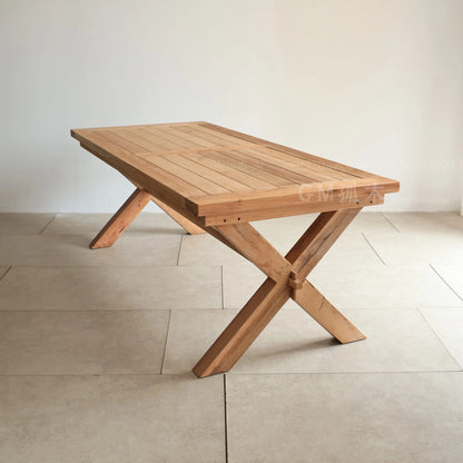 Old teak long table, outdoor Southeast Asian vintage square dining table, homestay hotel villa full solid wood conference table
