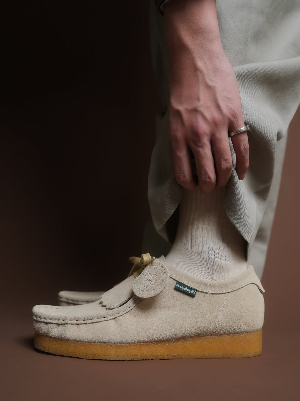 Monday Sleeping Club Sleep Academy logo embossed with retro suede cowhide kangaroo shoes