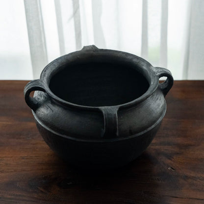 Jiduo Black Pottery Tibetan Area Handmade Traditional Four-Handle Pot (3L)