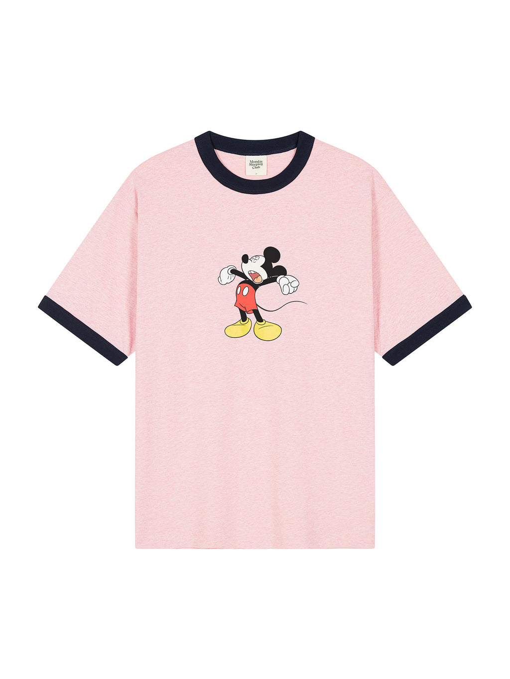 Mondaysleepingclub & DISNEY collaboration series "Lazy Mickey" color-blocked collar printed T-shirt