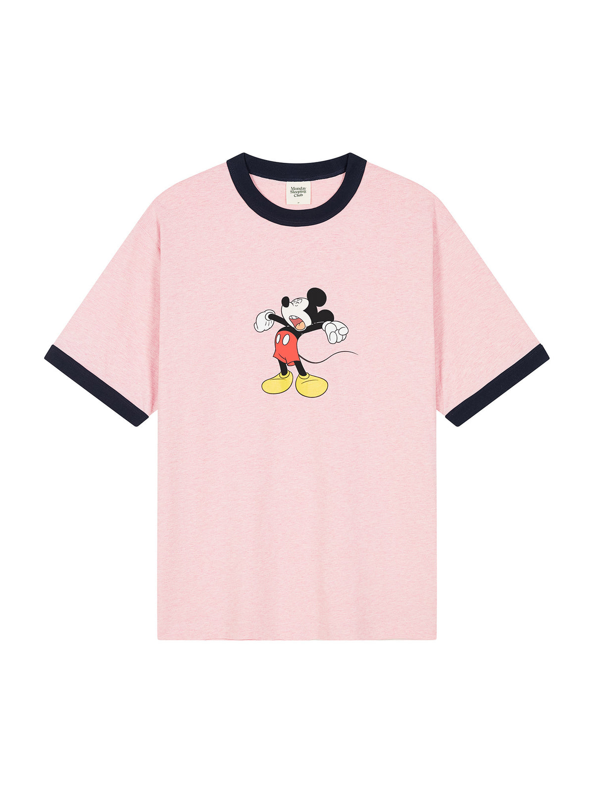 Mondaysleepingclub & DISNEY collaboration series "Lazy Mickey" color-blocked collar printed T-shirt