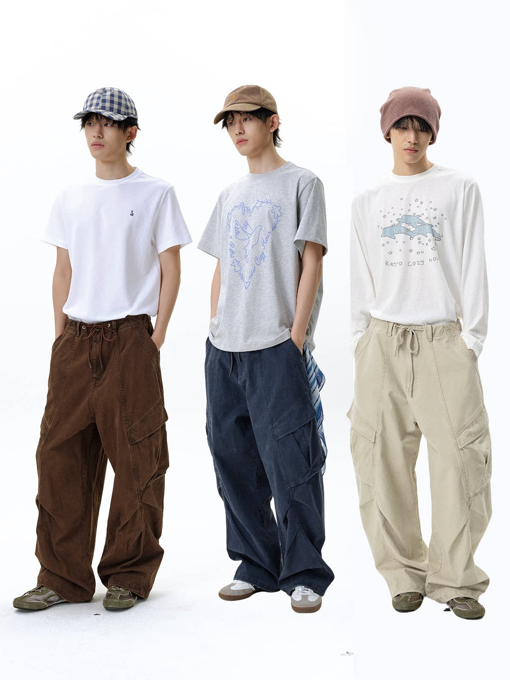 Roaringwild A Arch Roaring Beast Washed silhouette loose scimitar cargo pants men's casual trousers