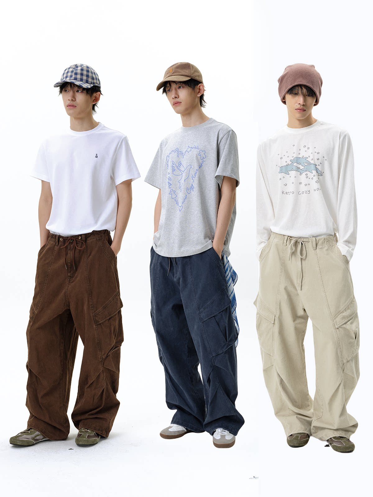 Roaringwild A Arch Roaring Beast Washed silhouette loose scimitar cargo pants men's casual trousers