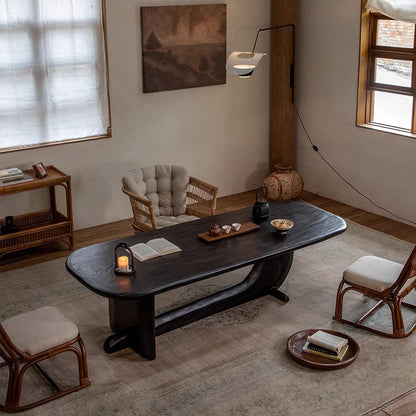 Whale Tea Table \ All-solid wood homestay creative tea table, Japanese wabi-sabi style tea room rectangular black table