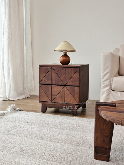 Black walnut nightstand, modern minimalist Nordic bedroom furniture, solid wood bedside cabinet, elm wood storage cabinet