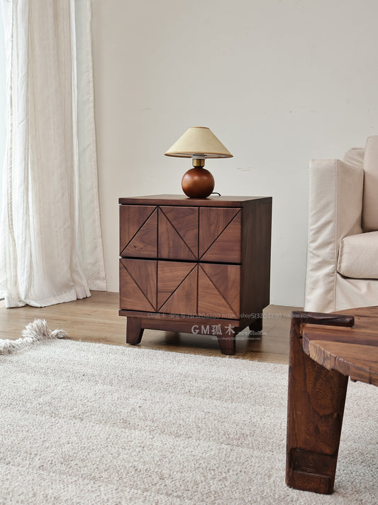 Black walnut nightstand, modern minimalist Nordic bedroom furniture, solid wood bedside cabinet, elm wood storage cabinet