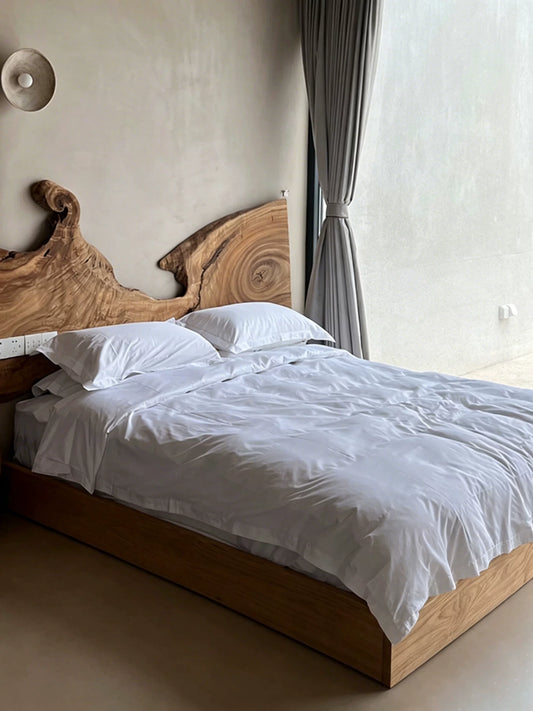 Wabi-sabi style solid wood king bed Japanese-style 1.8m double bed, 1.5m solid wood bed, homestay bedroom furniture