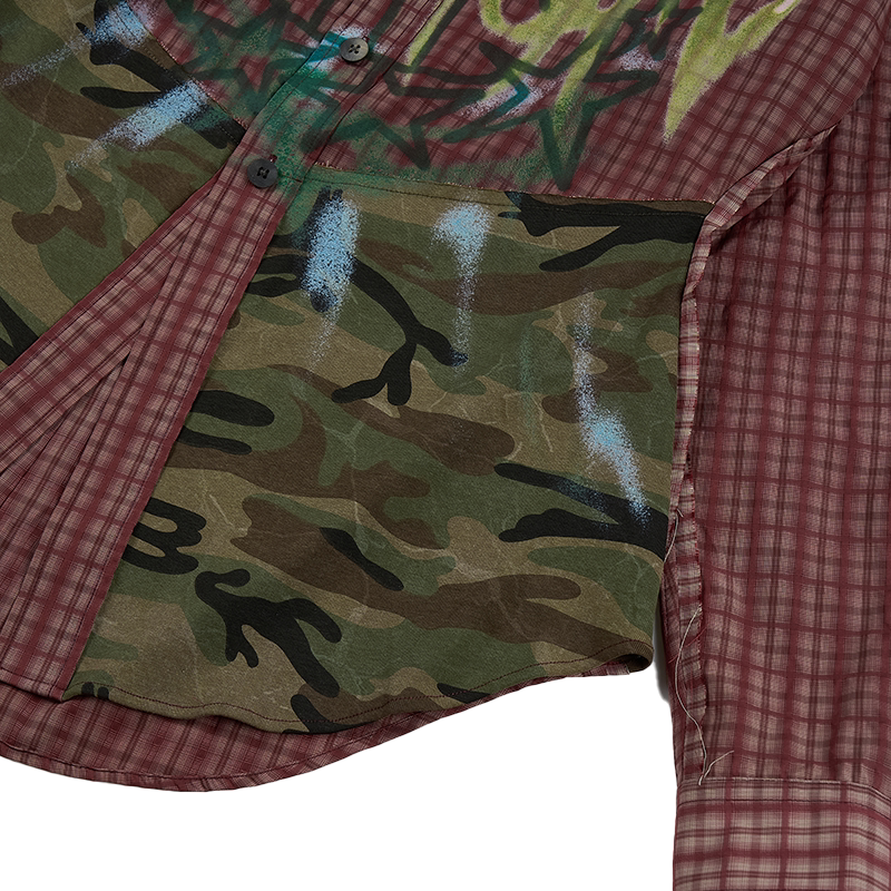 BUMPY Unisex Graffiti Patchwork Camouflage Plaid Shirt