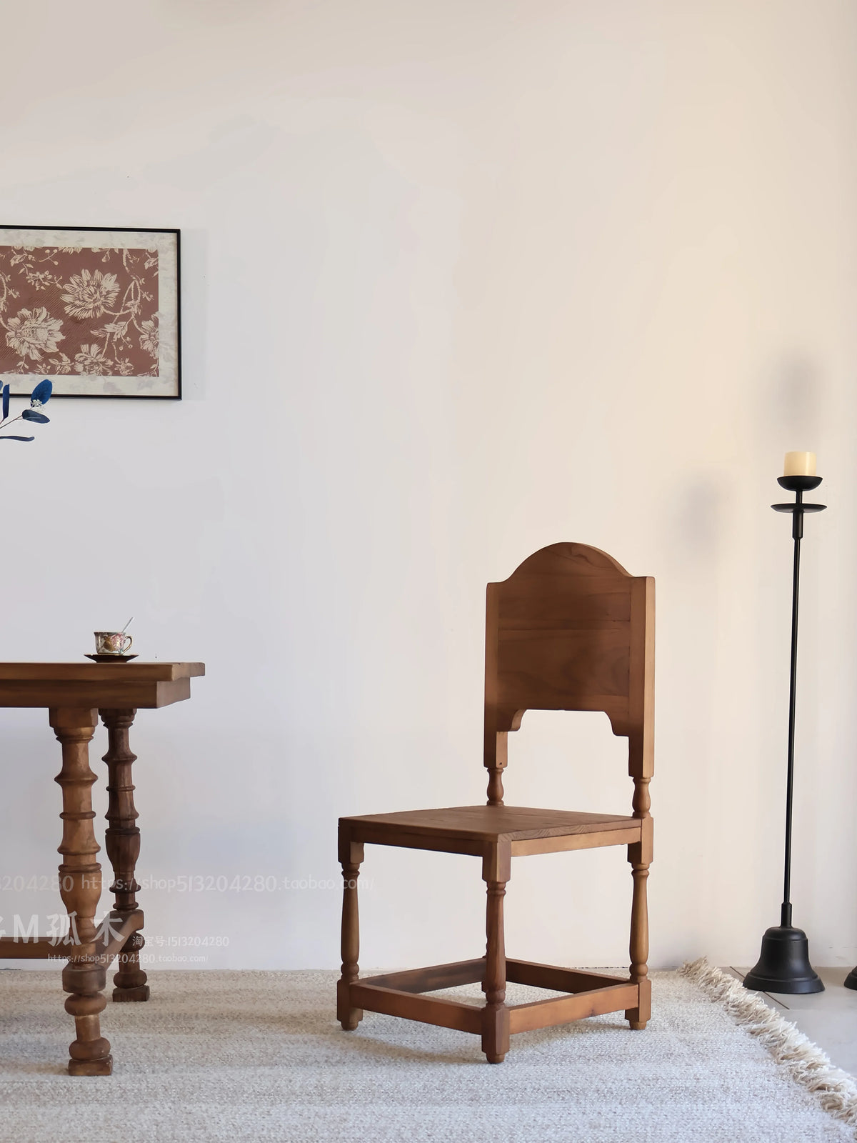 Vintage French Vintage Vintage Solid Wood Carved Dining Chair, Homestay Café Furniture, Romantic Backrest Chair