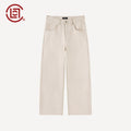 CLOTTEE by CLOT Off-White Loose Washed Jeans for Men, Pure Cotton Straight-Leg Casual Long Pants for Autumn, K