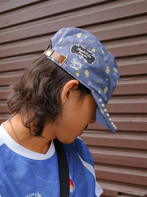 AVENUE&SON x JUICY2026 co-branded floral full-print embroidered logo pearl flat hat with a pillbox hat