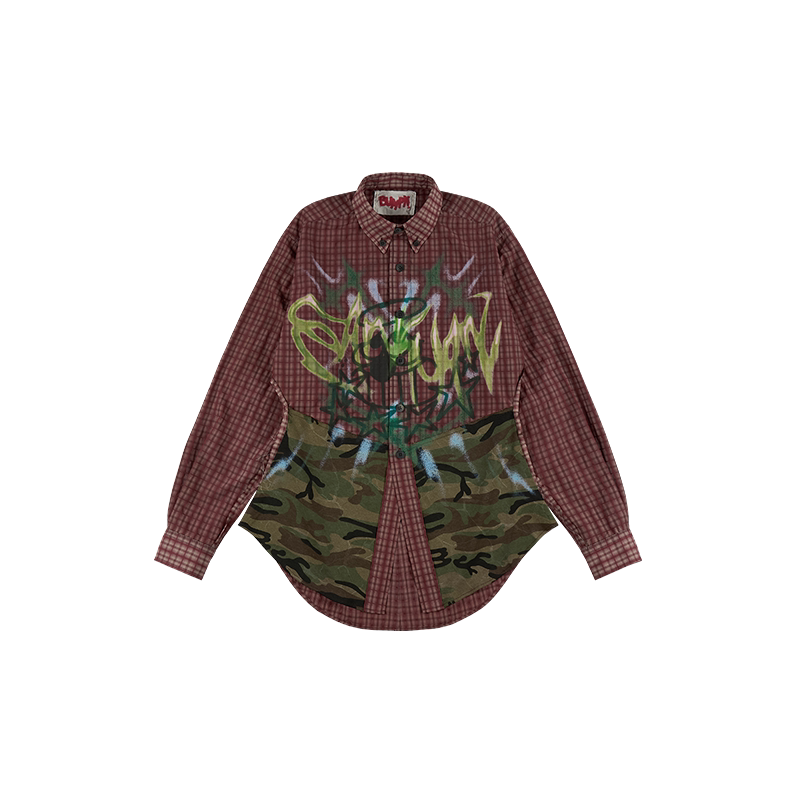 BUMPY Unisex Graffiti Patchwork Camouflage Plaid Shirt