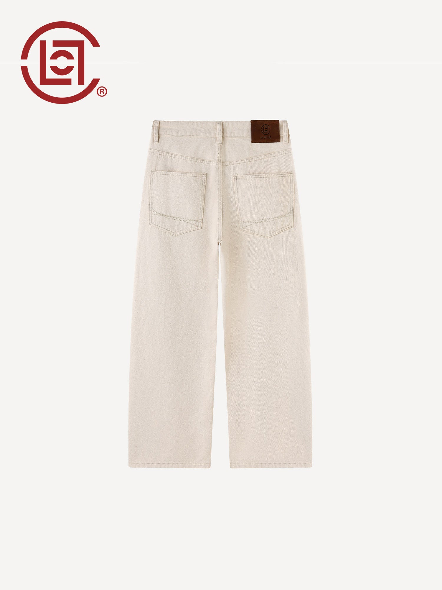 CLOTTEE by CLOT Off-White Loose Washed Jeans for Men, Pure Cotton Straight-Leg Casual Long Pants for Autumn, K