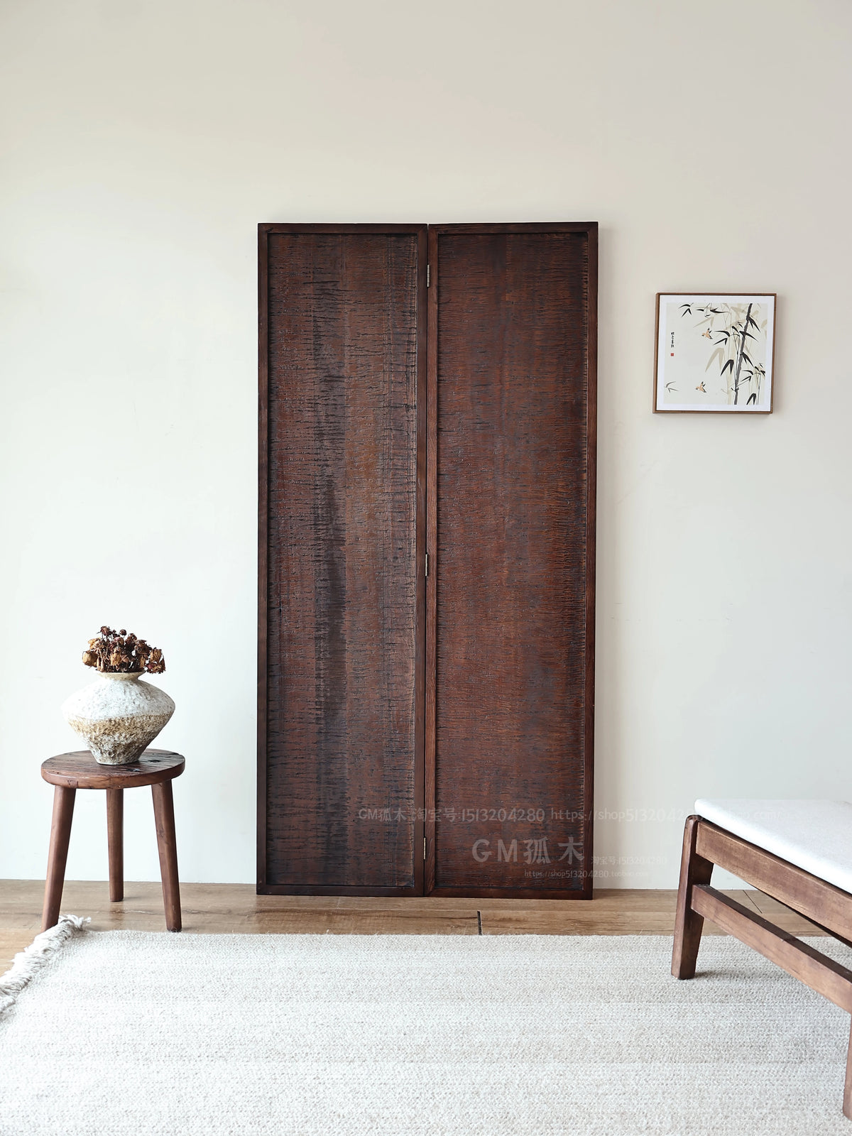 Wabi-sabi screen partition Chinese solid wood mobile folding background wall designer B&B furniture tea room into the hotel