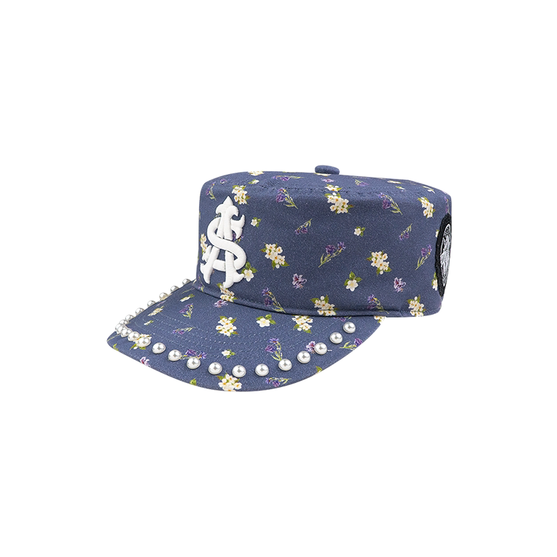 AVENUE&SON x JUICY2026 co-branded floral full-print embroidered logo pearl flat hat with a pillbox hat