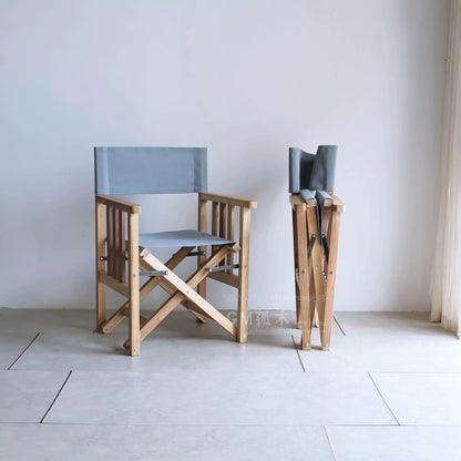 Solid wood director's chair, foldable canvas outdoor courtyard leisure chair, backrest chair, portable camping teak