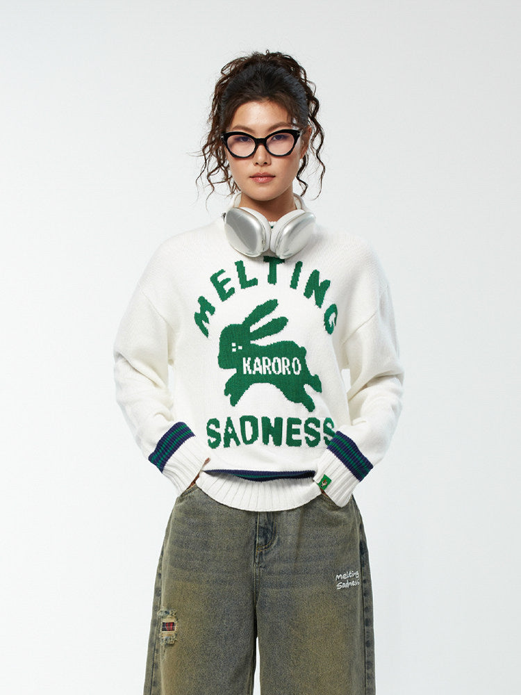 MeltingSadness spring couple knit basic logo jacquard crewneck sweater for a lazy look