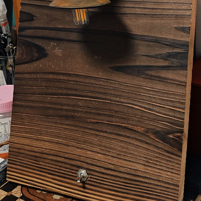 Pre-loved hand-made, old-fashioned, wabi-sabi, retro living room, bedroom, bedside, hallway, aisle, B&B, café, solid wood board table lamp