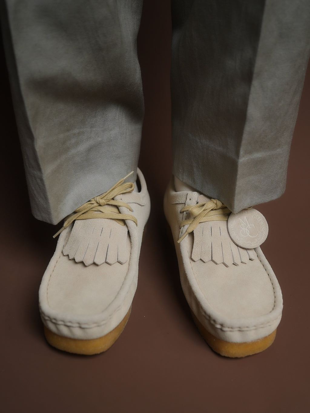 Monday Sleeping Club Sleep Academy logo embossed with retro suede cowhide kangaroo shoes