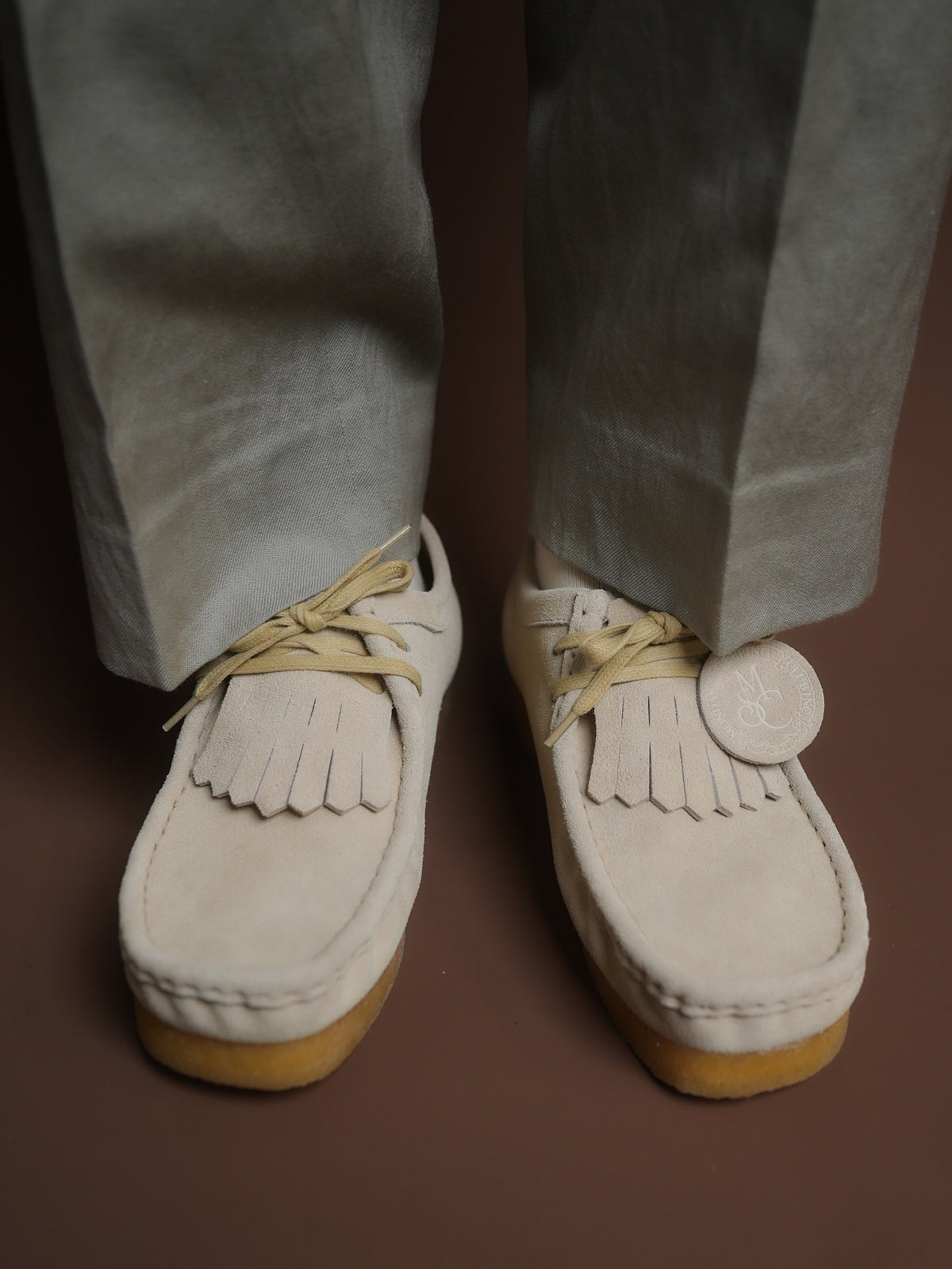 Monday Sleeping Club Sleep Academy logo embossed with retro suede cowhide kangaroo shoes