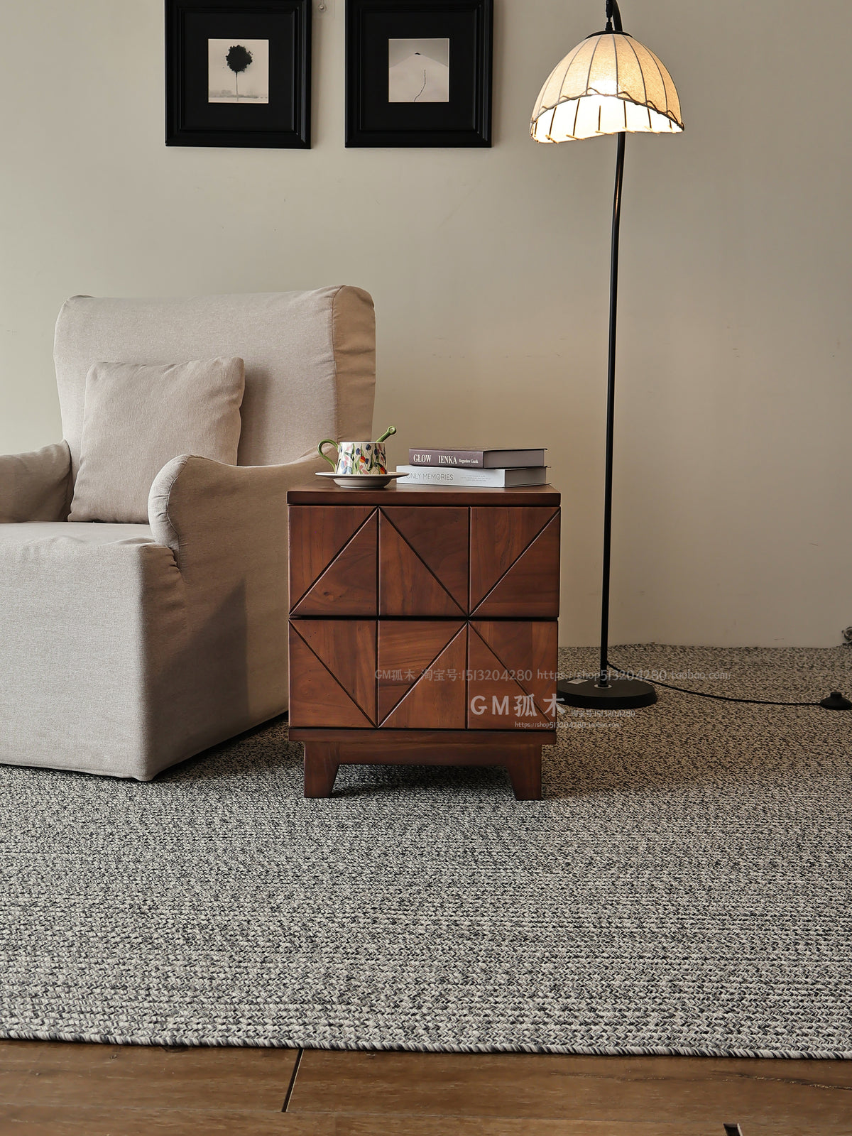 Black walnut nightstand, modern minimalist Nordic bedroom furniture, solid wood bedside cabinet, elm wood storage cabinet