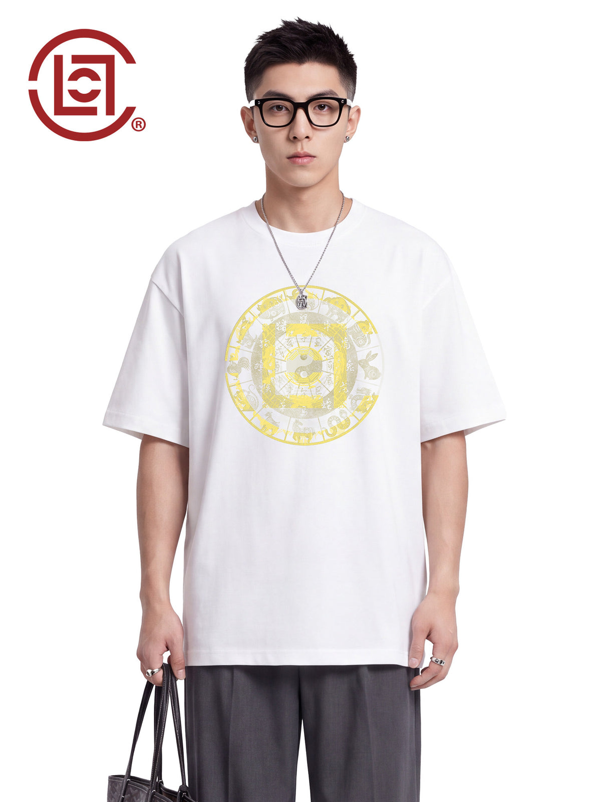 CLOTTEE by CLOT, Chinese-style compass print loose short-sleeve T-shirt, unisex summer cooling pure cotton top K