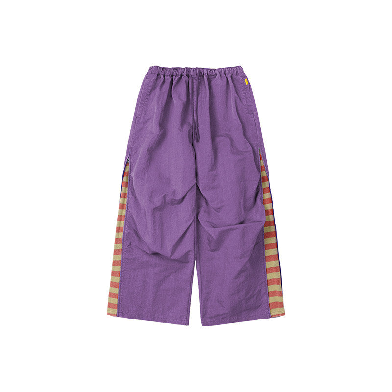 Randomevent [Spring New] washed, nylon, wide-leg, pleated trousers, striped panels, high street wear