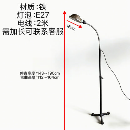 Vintage metal floor lamp with bendable gooseneck three-legged stable base, suitable for homestays, living rooms, studies, wabi-sabi style ambient lighting