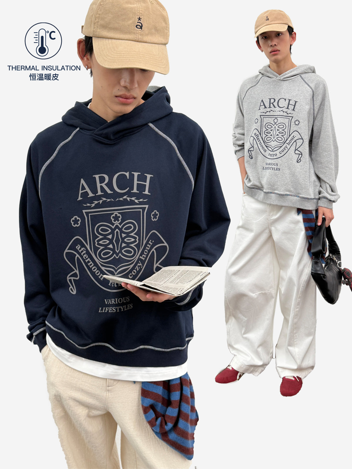 Roaringwild a Arch Beast gray loose printed top trendy American hoodie for men