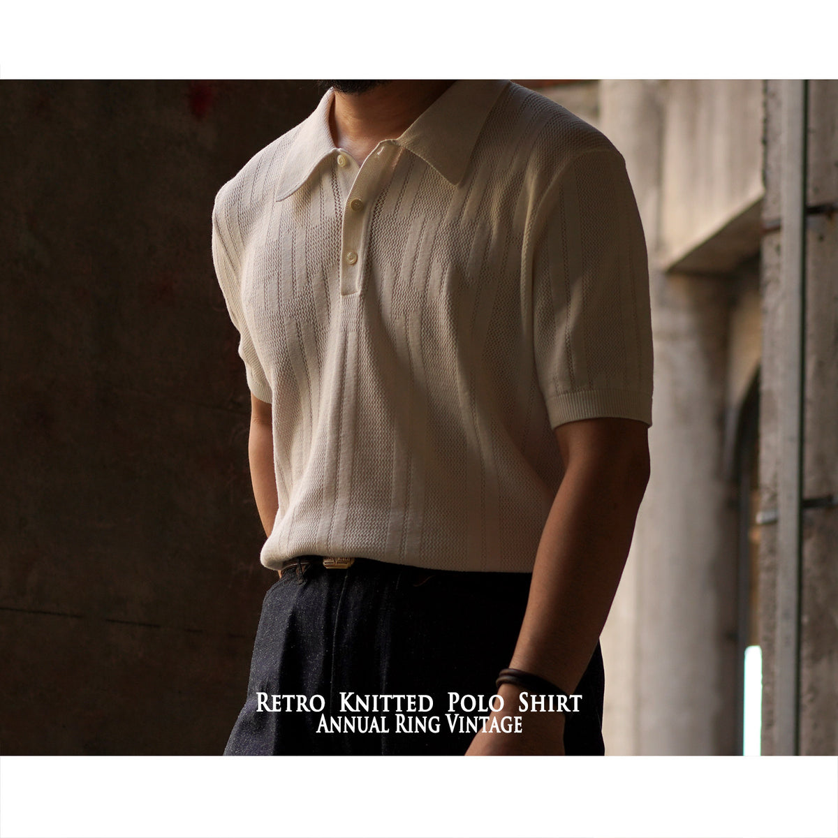 AnnualRing Annual Ring Tailor Lapel Knit Polo Shirt American Retro Casual Xinjiang Cotton Short Sleeve T-Shirt Summer
