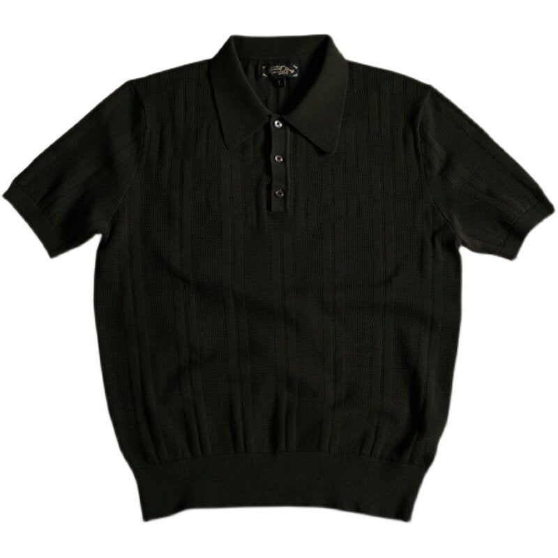 AnnualRing Annual Ring Tailor Lapel Knit Polo Shirt American Retro Casual Xinjiang Cotton Short Sleeve T-Shirt Summer