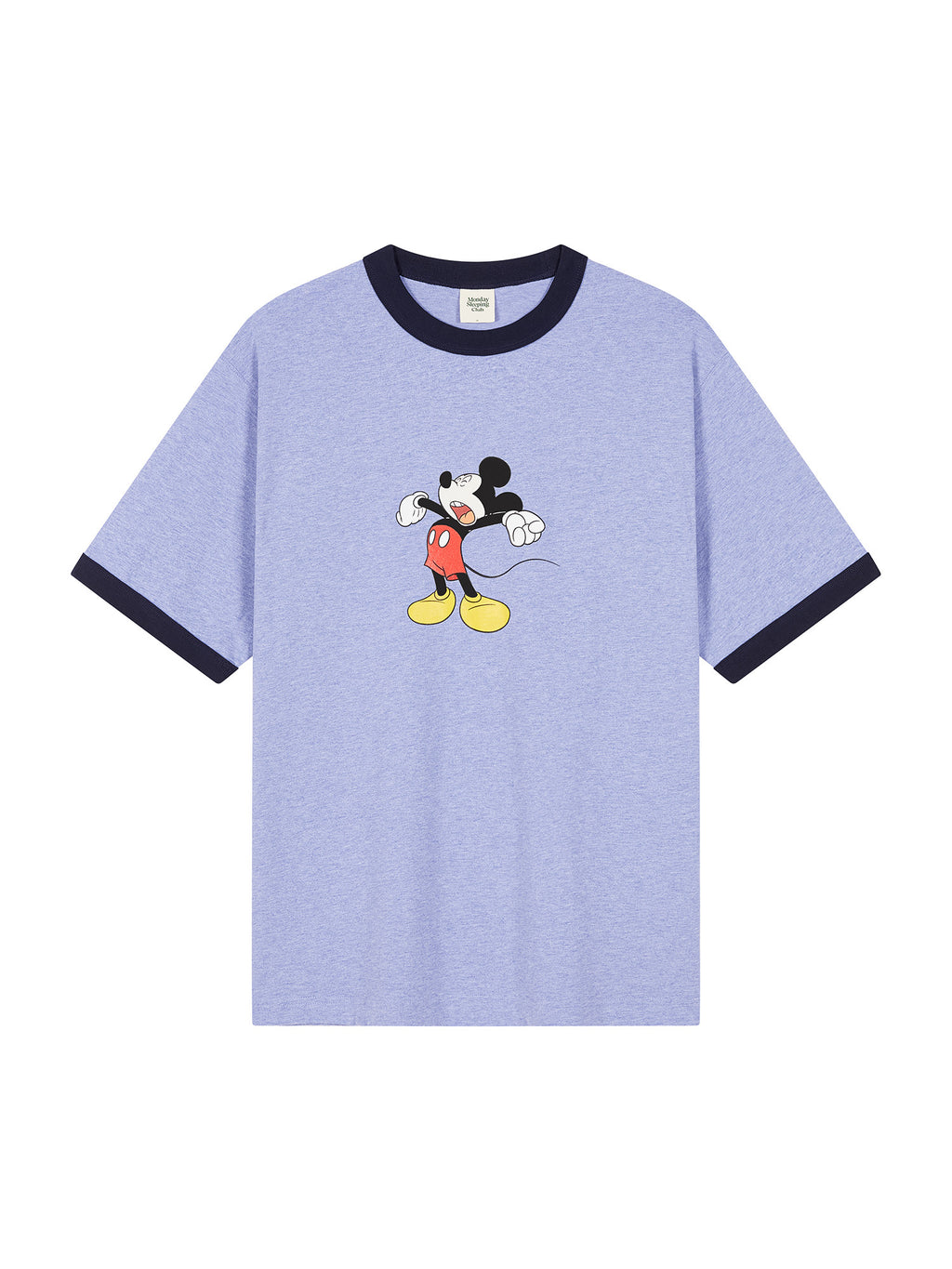 Mondaysleepingclub & DISNEY collaboration series "Lazy Mickey" color-blocked collar printed T-shirt