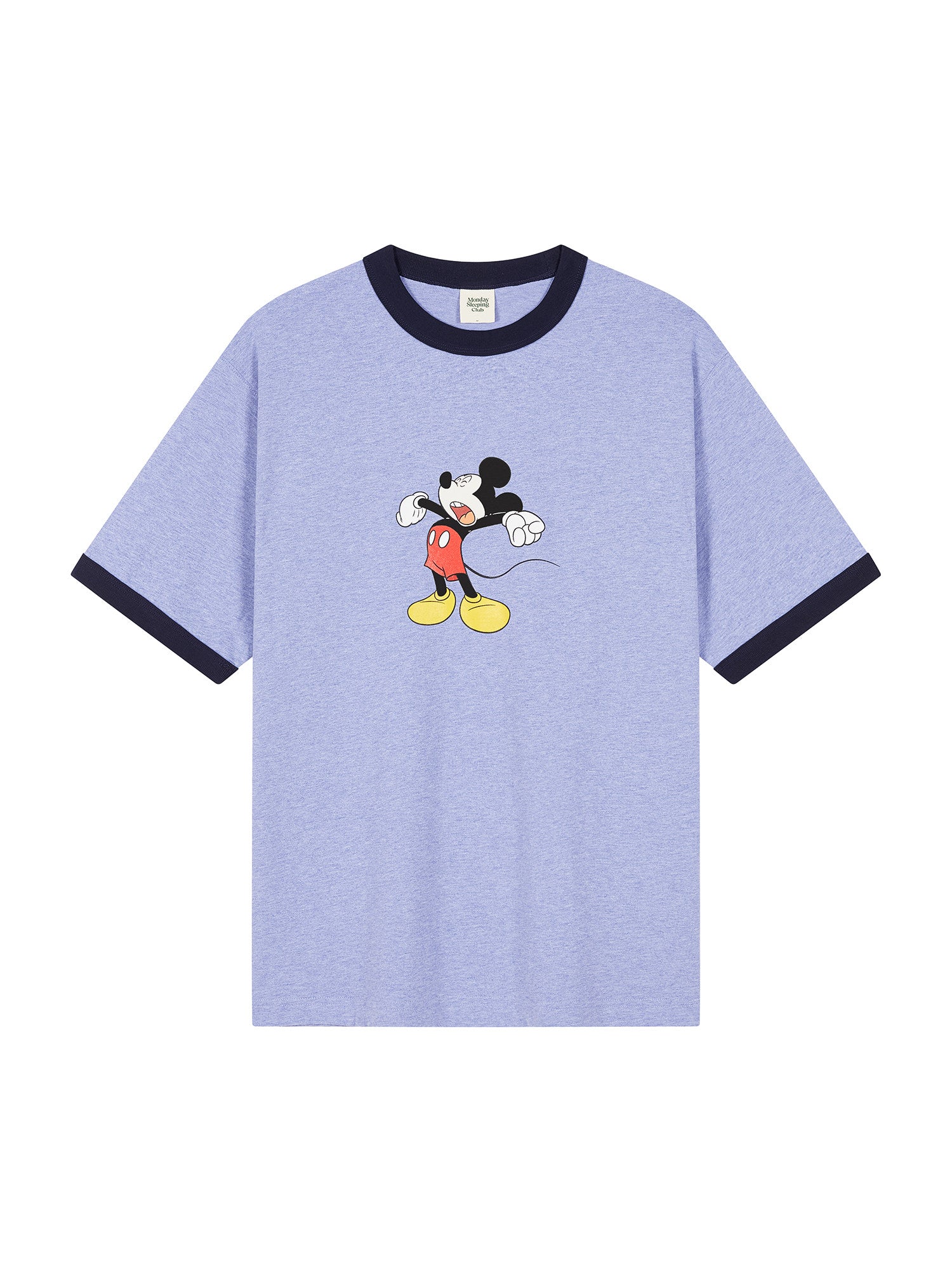 Mondaysleepingclub & DISNEY collaboration series "Lazy Mickey" color-blocked collar printed T-shirt