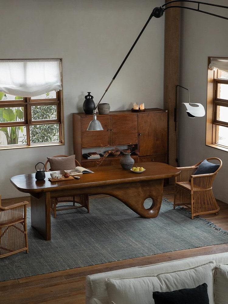 Whale Table\Vintage Wabi-Sabi Style Full Solid Wood Dining Table Designer Creative Homestay Tea Table Workbench Desk