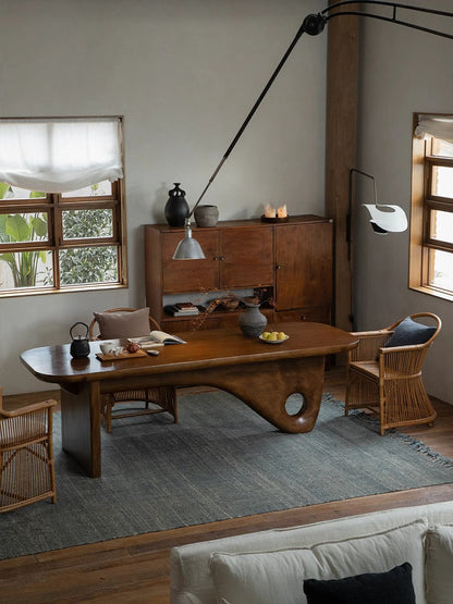 Whale Table\Vintage Wabi-Sabi Style Full Solid Wood Dining Table Designer Creative Homestay Tea Table Workbench Desk
