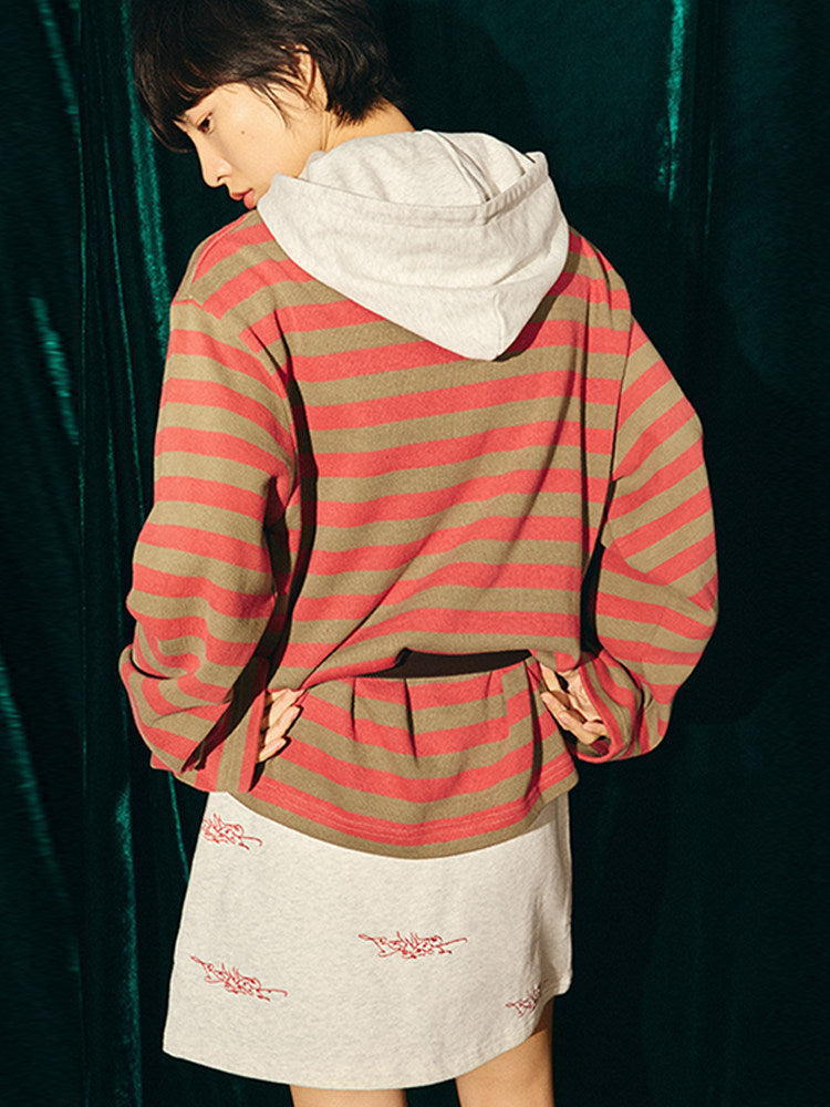 Randomevent Detachable Contrast Hooded Striped Long Sleeve Shirt Men's and Women's Tops 25SS