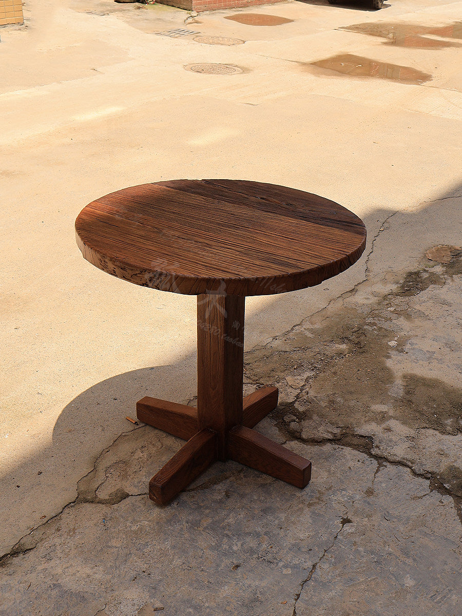 Wabi-sabi Wind Island George Single-Legged Round Coffee Table Solid Wood Master Design Dining Table Home Antique Weathered Pattern