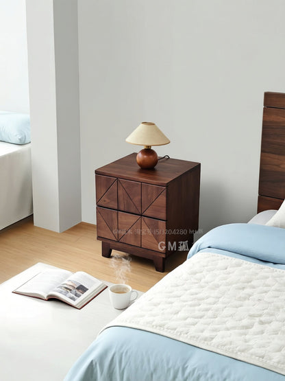 Black walnut nightstand, modern minimalist Nordic bedroom furniture, solid wood bedside cabinet, elm wood storage cabinet