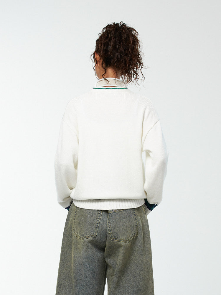MeltingSadness spring couple knit basic logo jacquard crewneck sweater for a lazy look