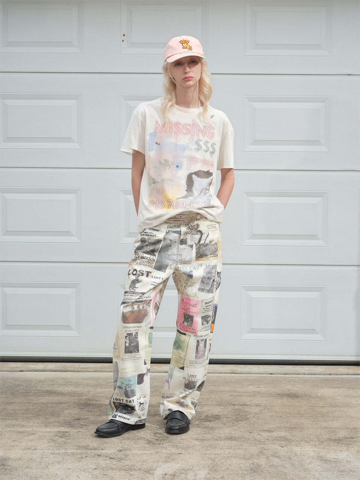 SONGAADON 26FW MISSING CAT three-dimensional hot painting hot diamond linen light T-shirt