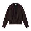 VLABMADE relaxed striped deep V-neck fake two-piece shirt shirt men's short and wide fit commuter top