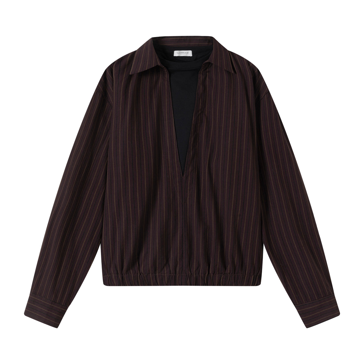 VLABMADE relaxed striped deep V-neck fake two-piece shirt shirt men's short and wide fit commuter top